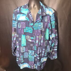 Vintage 90s Erin London blue abstract pattern button-down shirt size XL